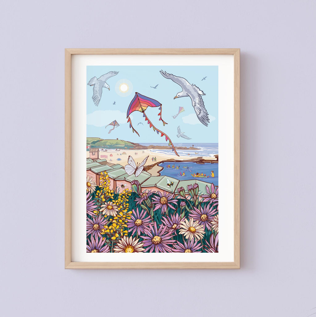 Seagulls & Kites Above Bude Sea Pool Wall Art Print