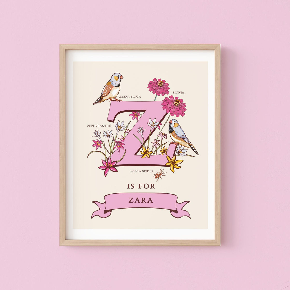 Z - Personalised Letter Z Print, Initial Z Wall Art, Nature Guide Monogram Illustration