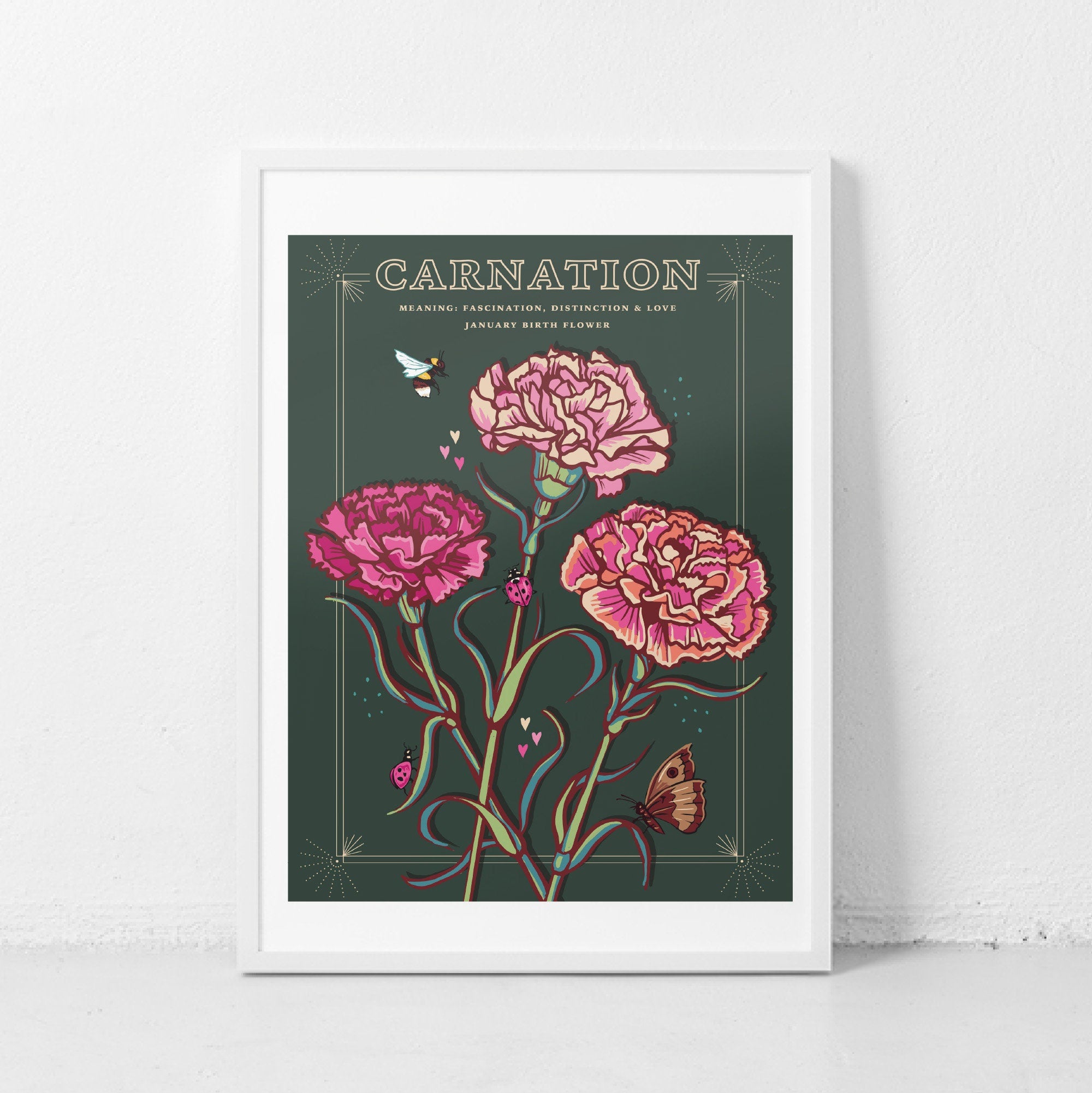 Carnations January Birth Flower Wall Art Print