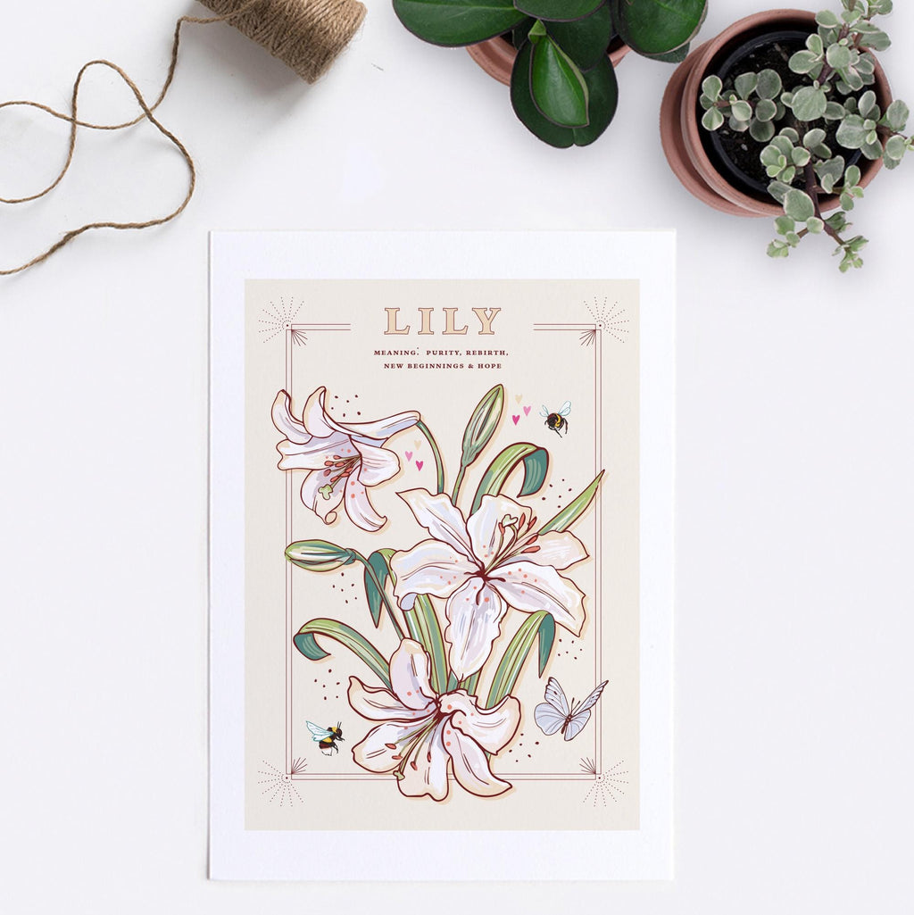 Lily Wall Art Print, Flower Meaning Illustration Print