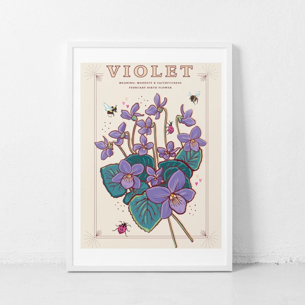 Violets February Birth Flower Wall Art Print