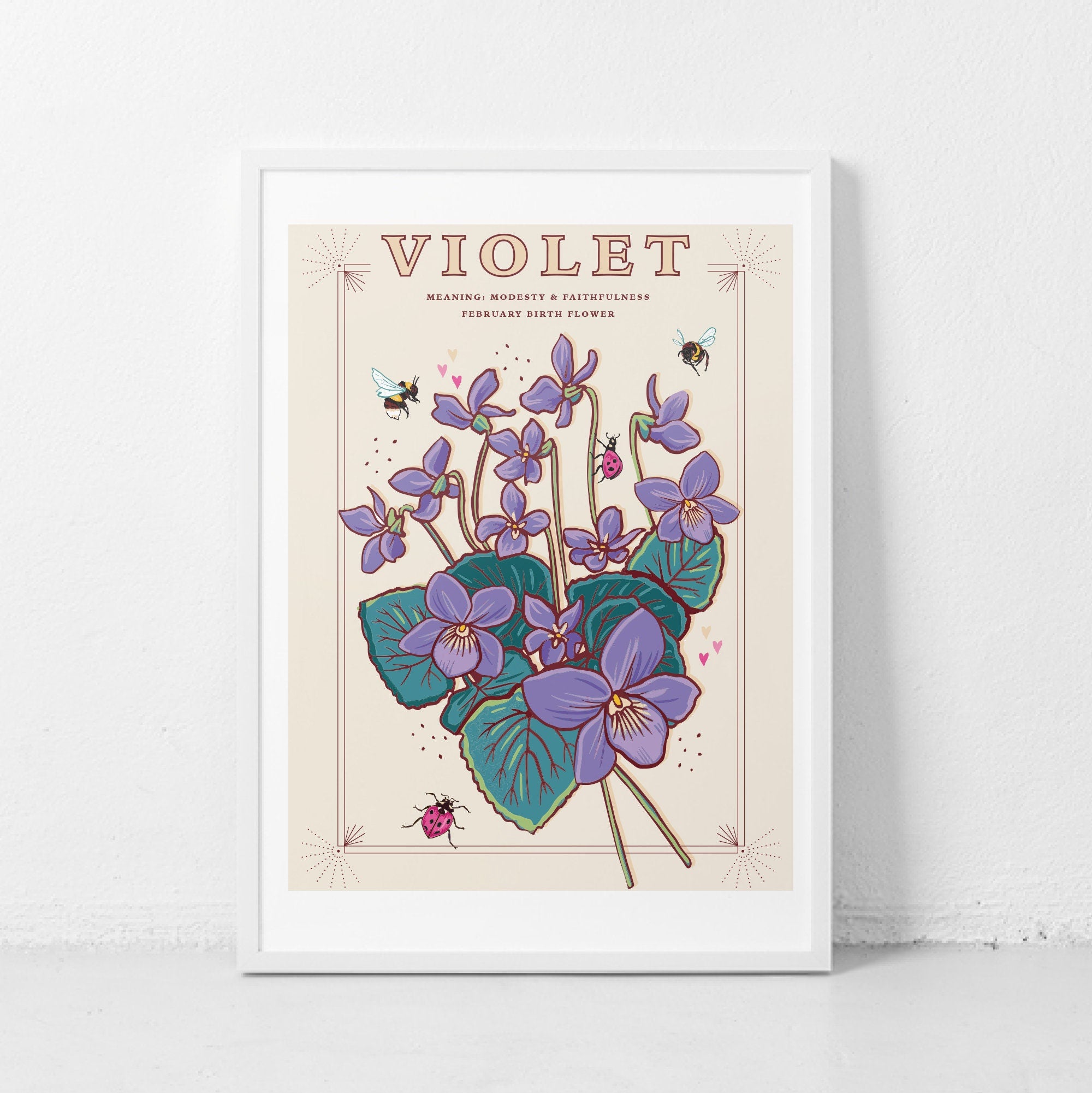 Violets February Birth Flower Wall Art Print