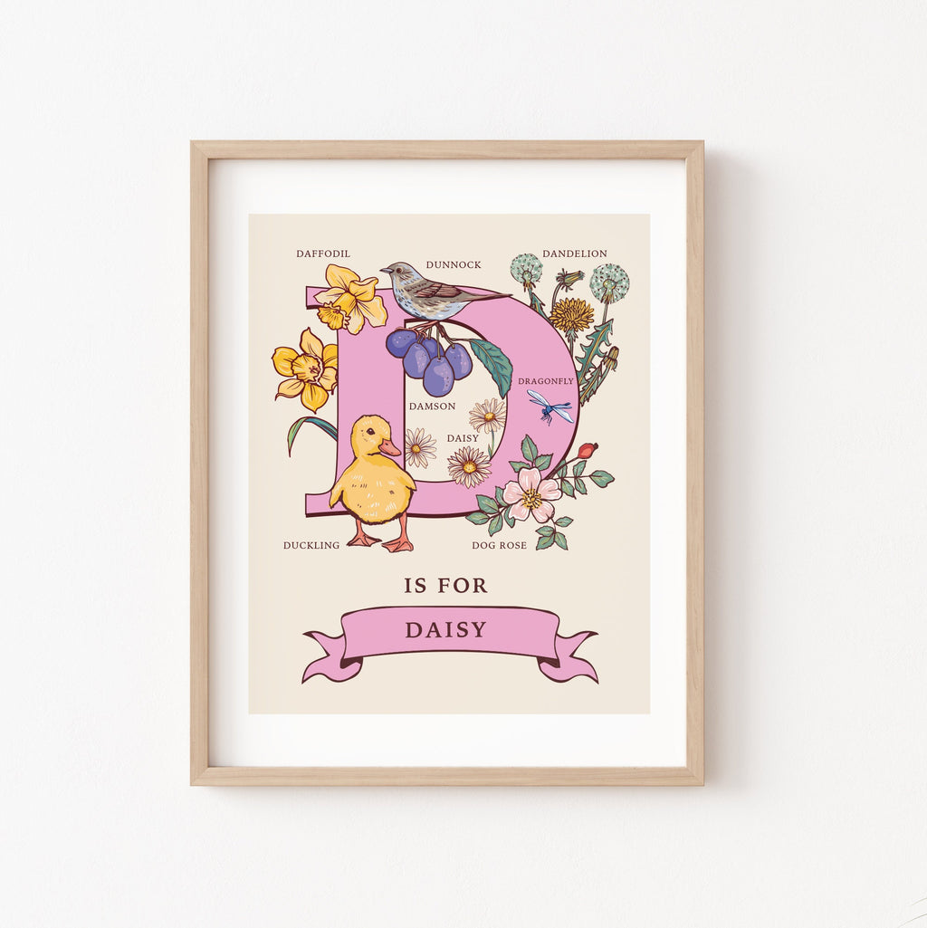 Personalised Monogram Initial Letter D, Nature Guide Wall Art Print
