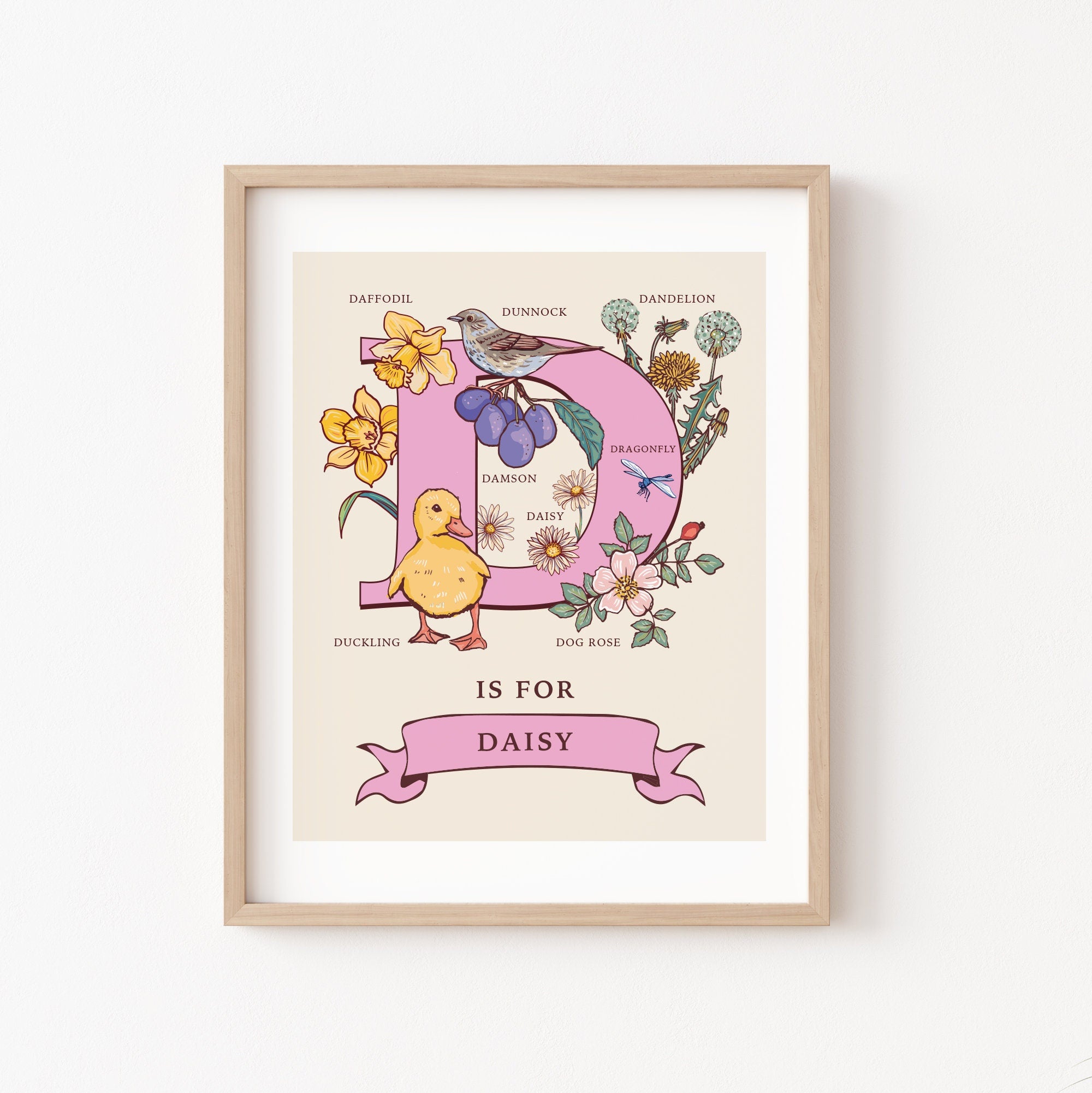 Personalised Monogram Initial Letter D, Nature Guide Wall Art Print
