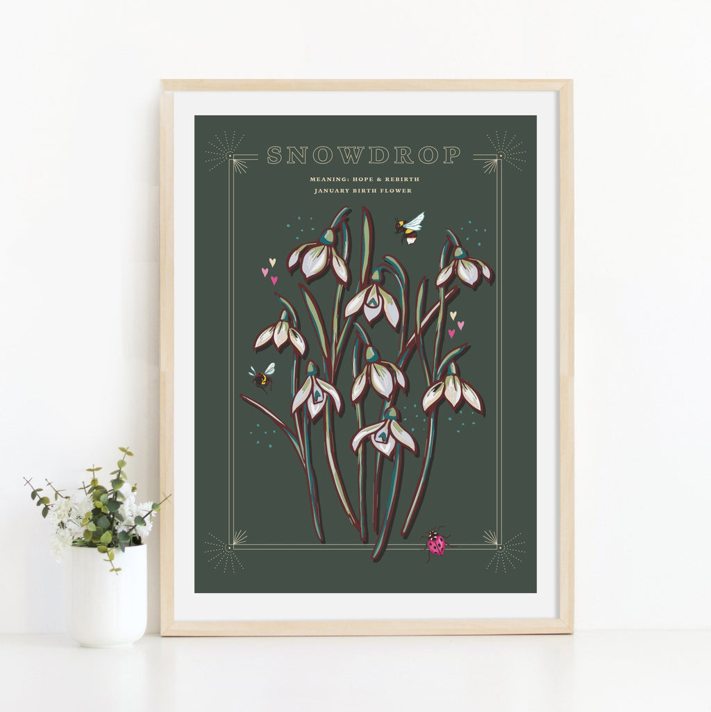 Snowdrops January Birth Flower Wall Art Print