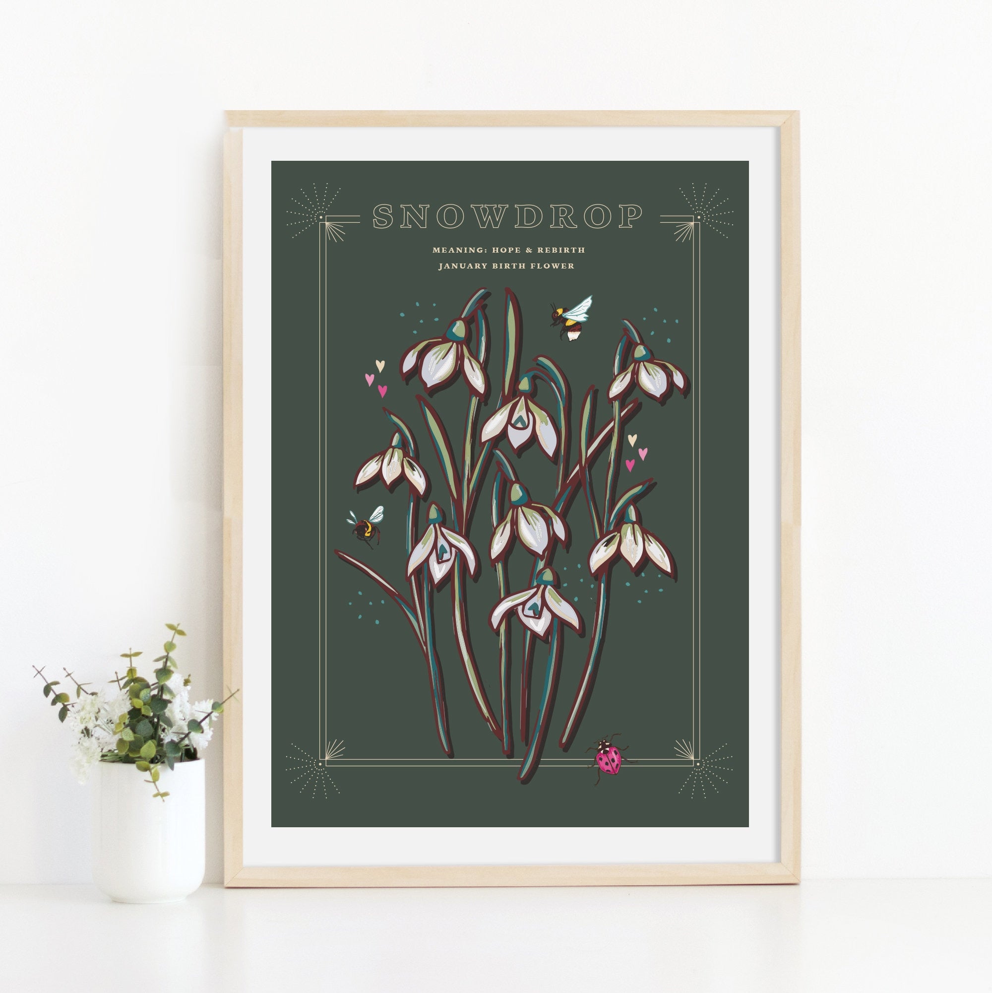 Snowdrops January Birth Flower Wall Art Print