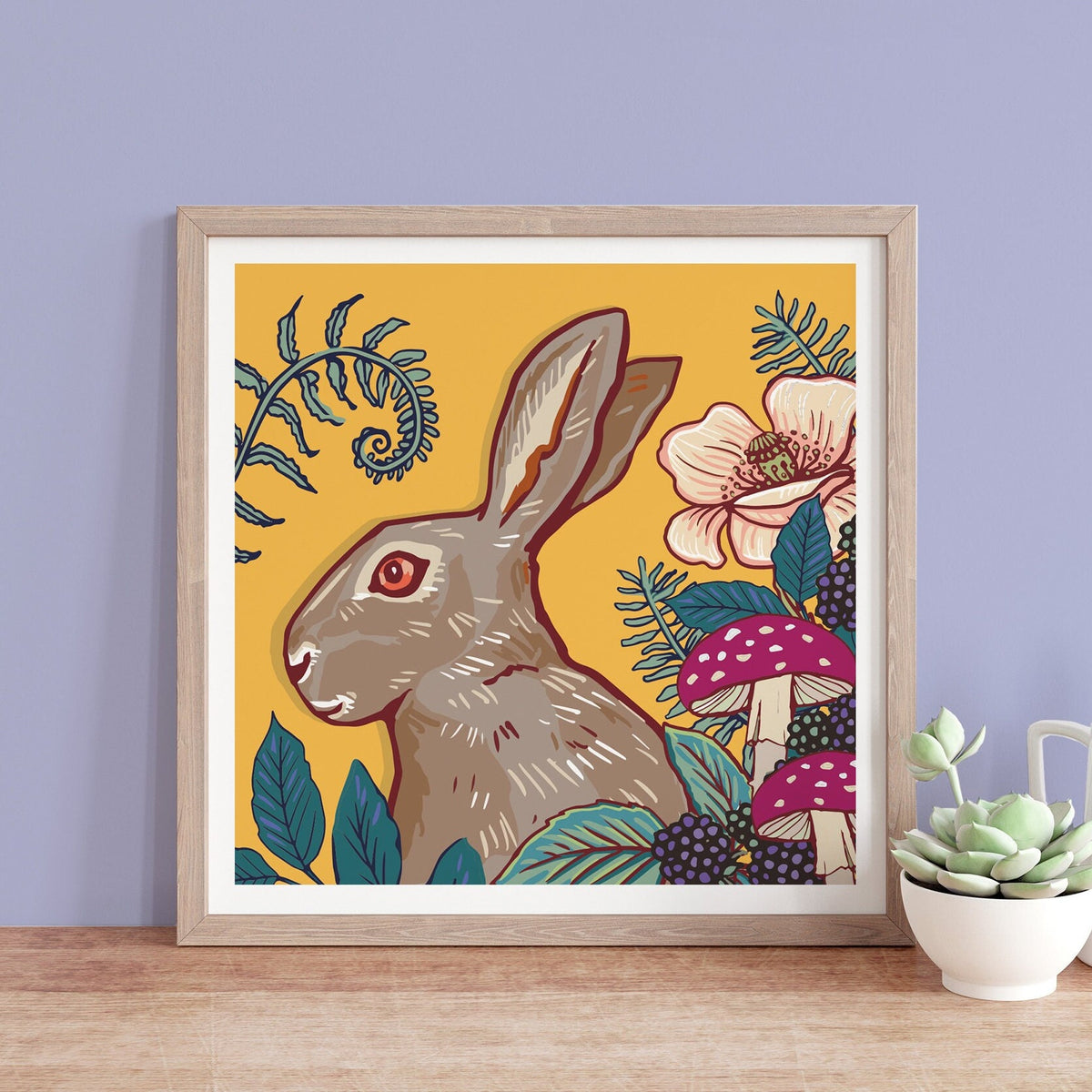 Woodland Hare Square Wall Art Print 8x8