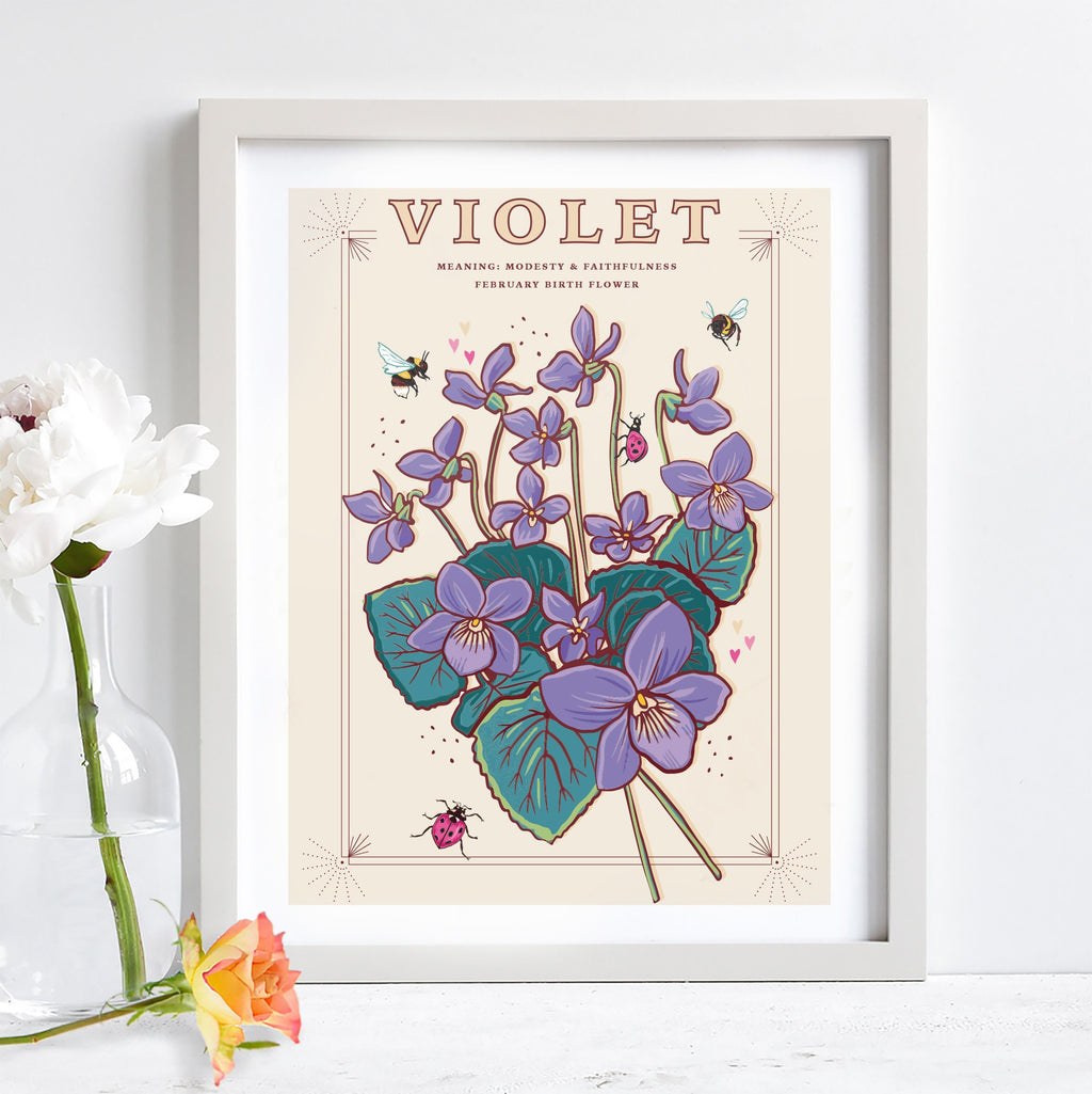 Violets February Birth Flower Wall Art Print