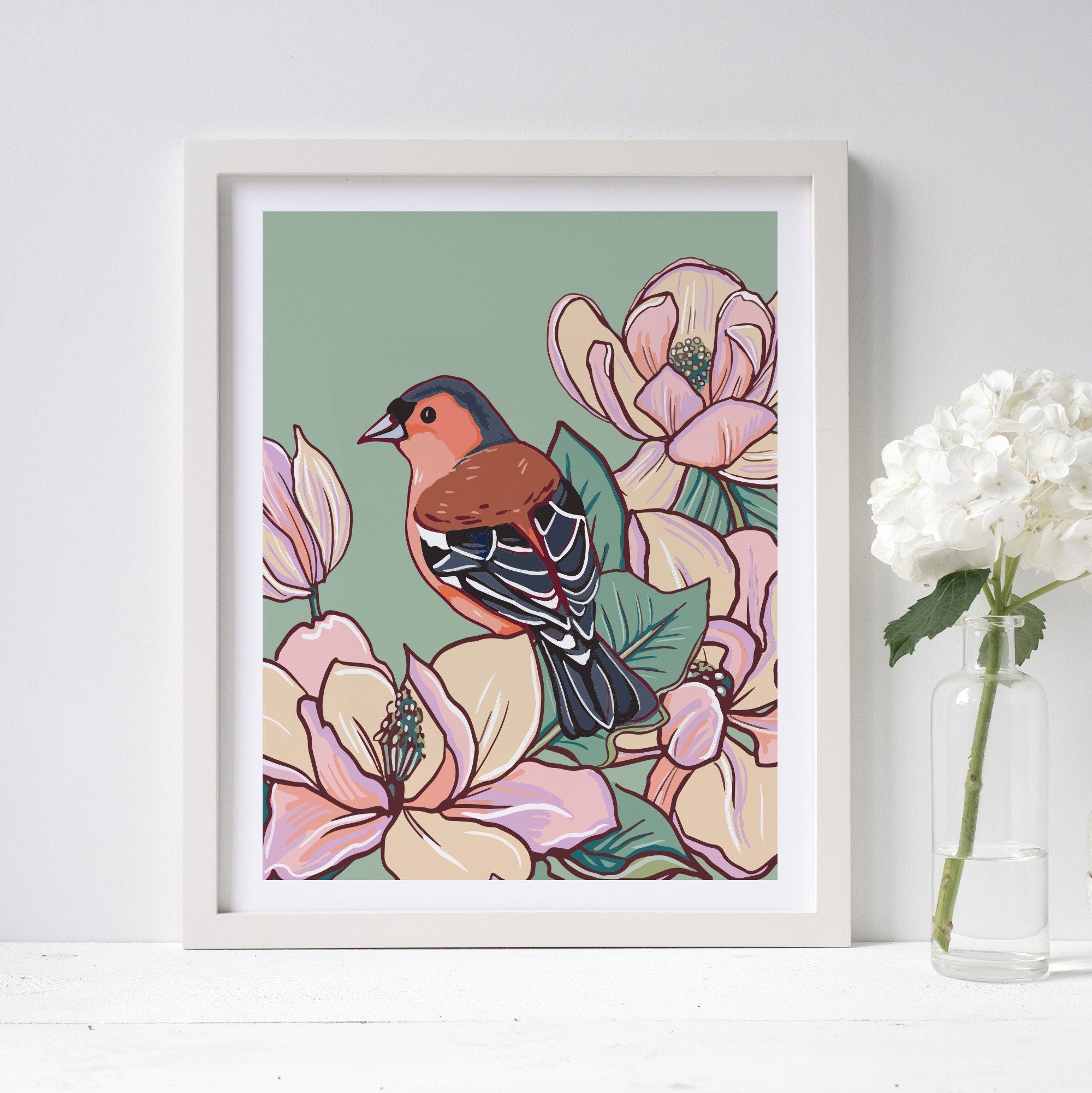 Chaffinch and Magnolia Wall Art Print