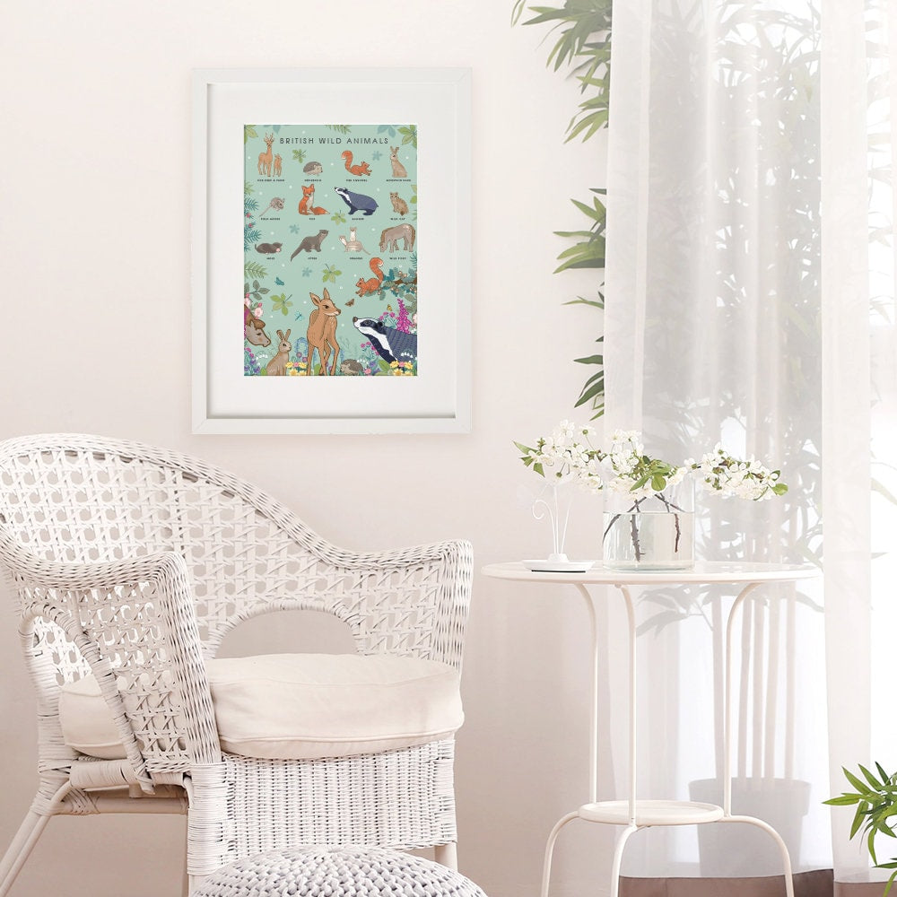 British Wild Animals Nature Guide Wall Art Print