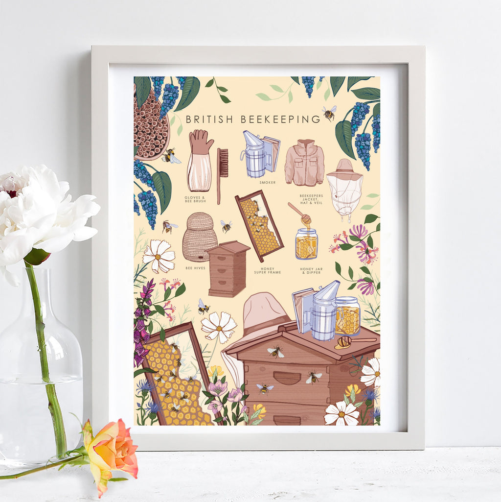 British Beekeeping Nature Guide Wall Art Print