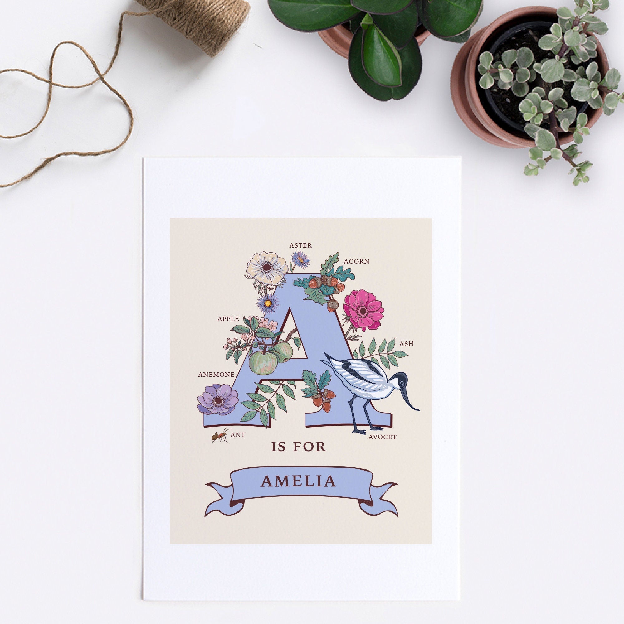 Personalised Monogram Initial Letter A, Nature Guide Wall Art Print