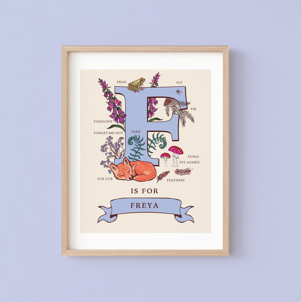 Personalised Monogram Initial Letter F, Nature Guide Wall Art Print