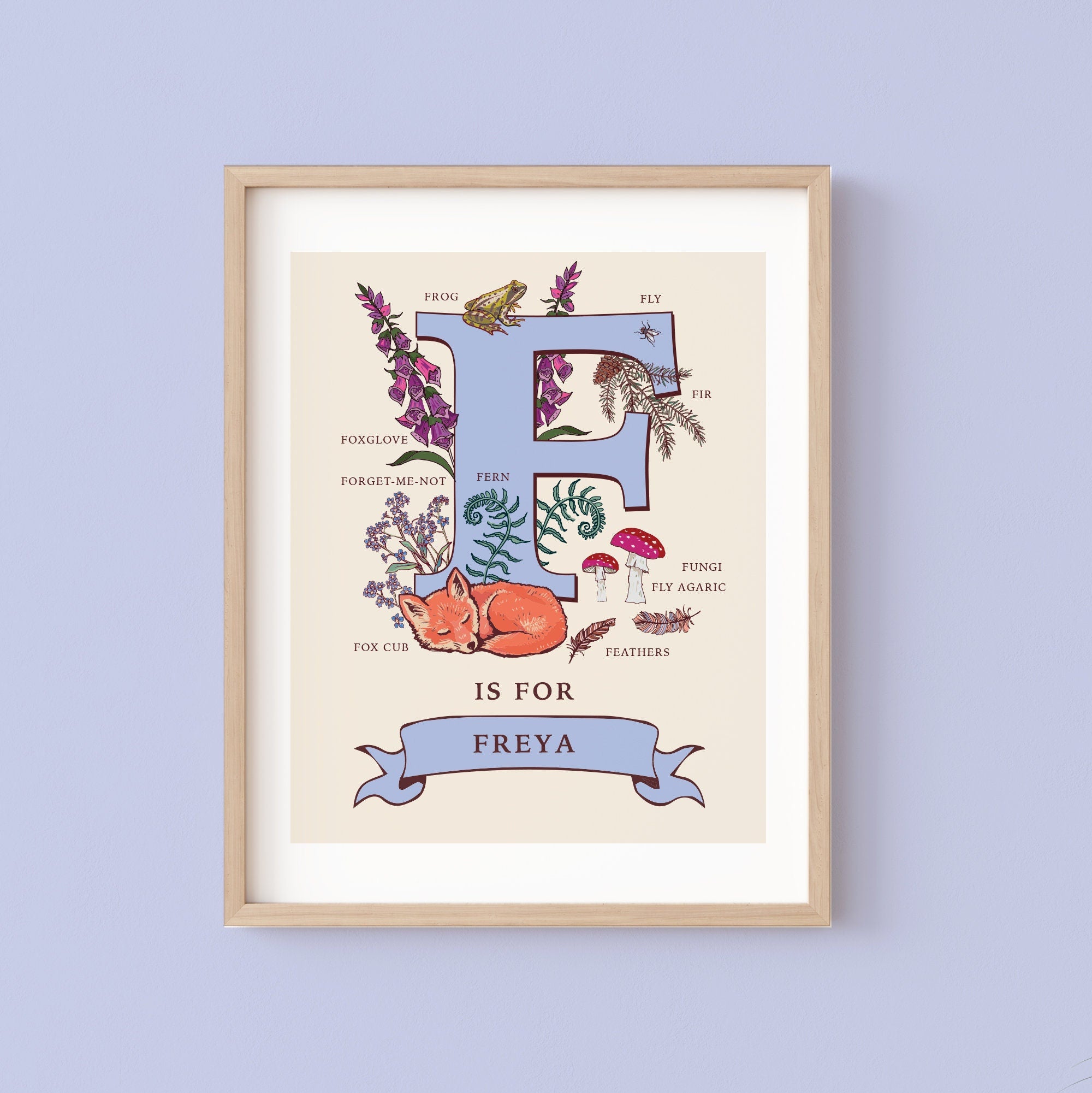Personalised Monogram Initial Letter F, Nature Guide Wall Art Print