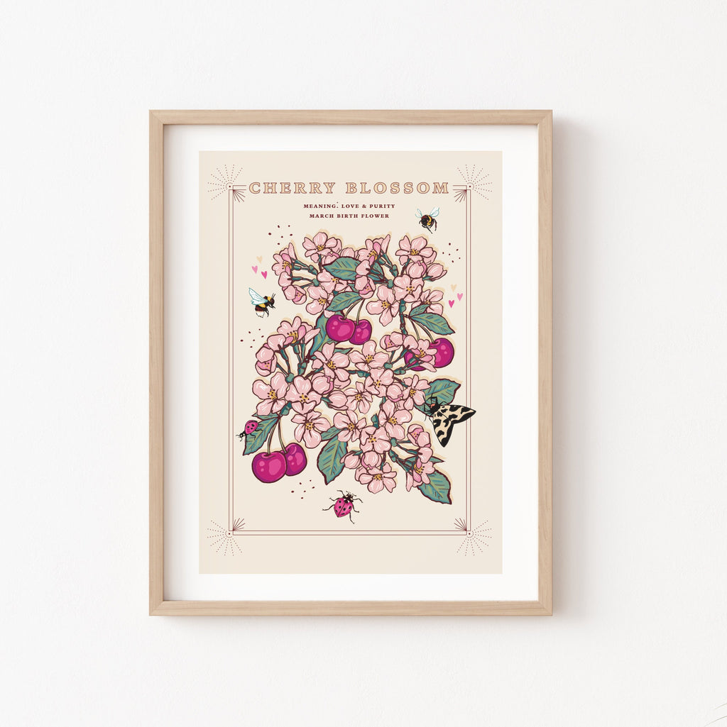 Cherry Blossom March Birth Flower Wall Art Print