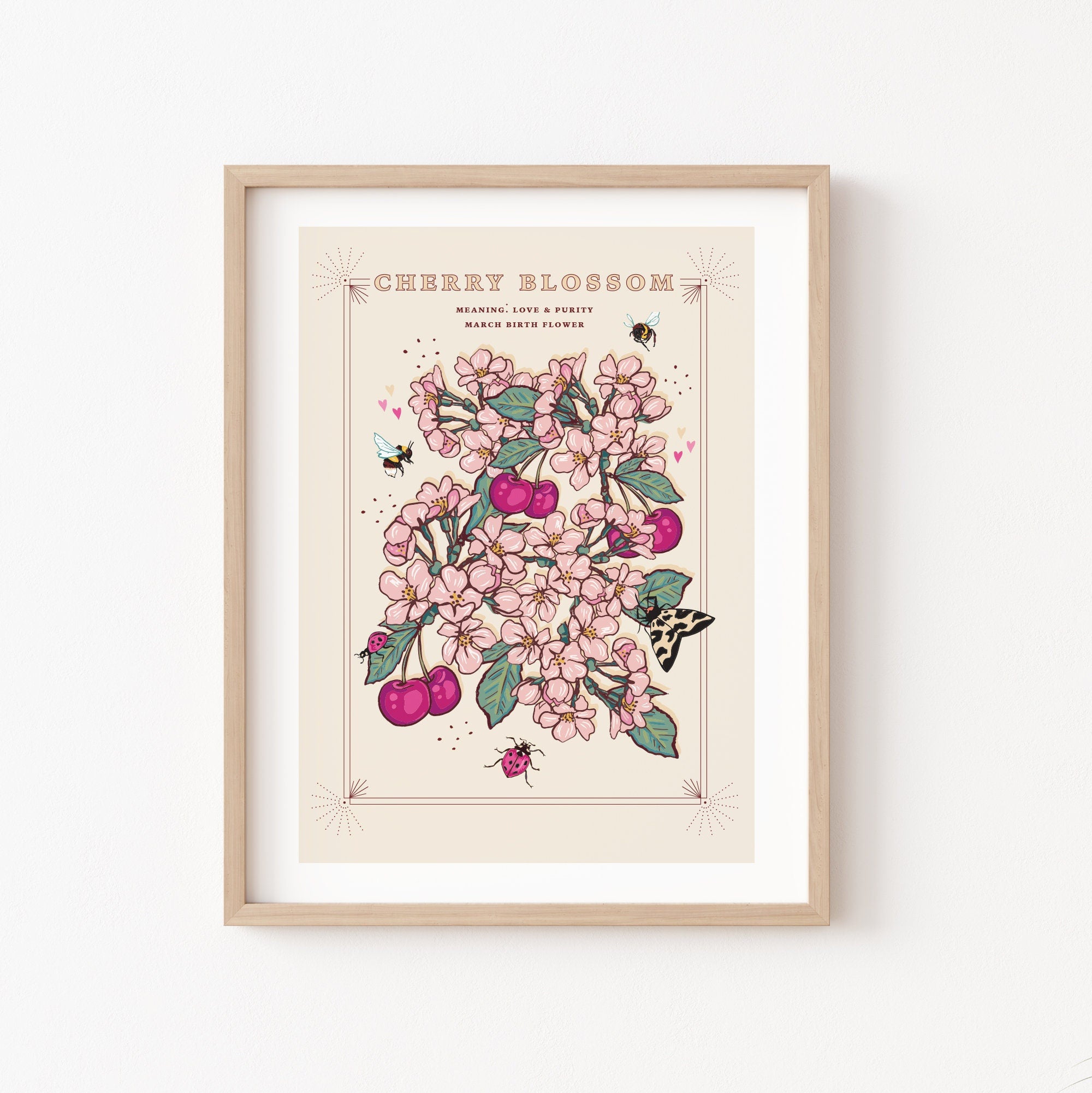 Cherry Blossom March Birth Flower Wall Art Print