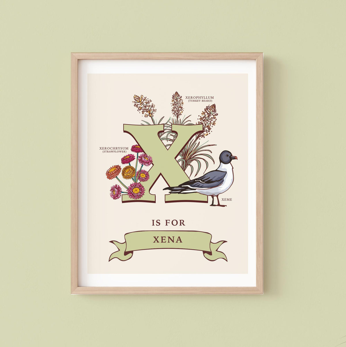 X - Personalised Letter X Print, Initial X Wall Art, Nature Guide Monogram Illustration