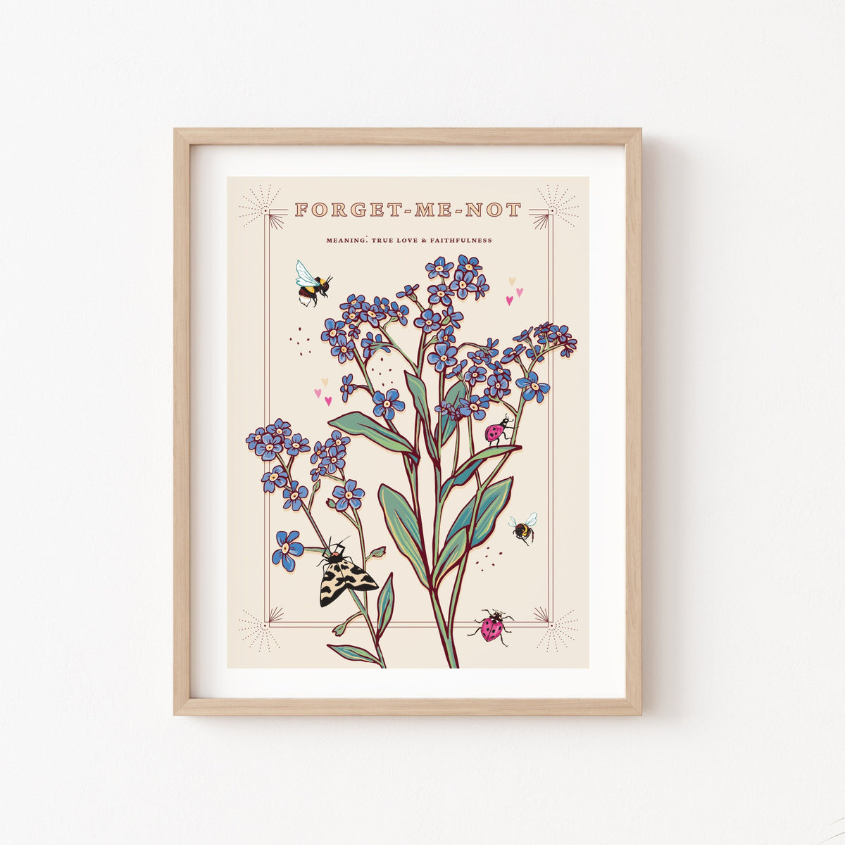 Forget Me Not Wall Art Print, True Love Flower Illustration Print