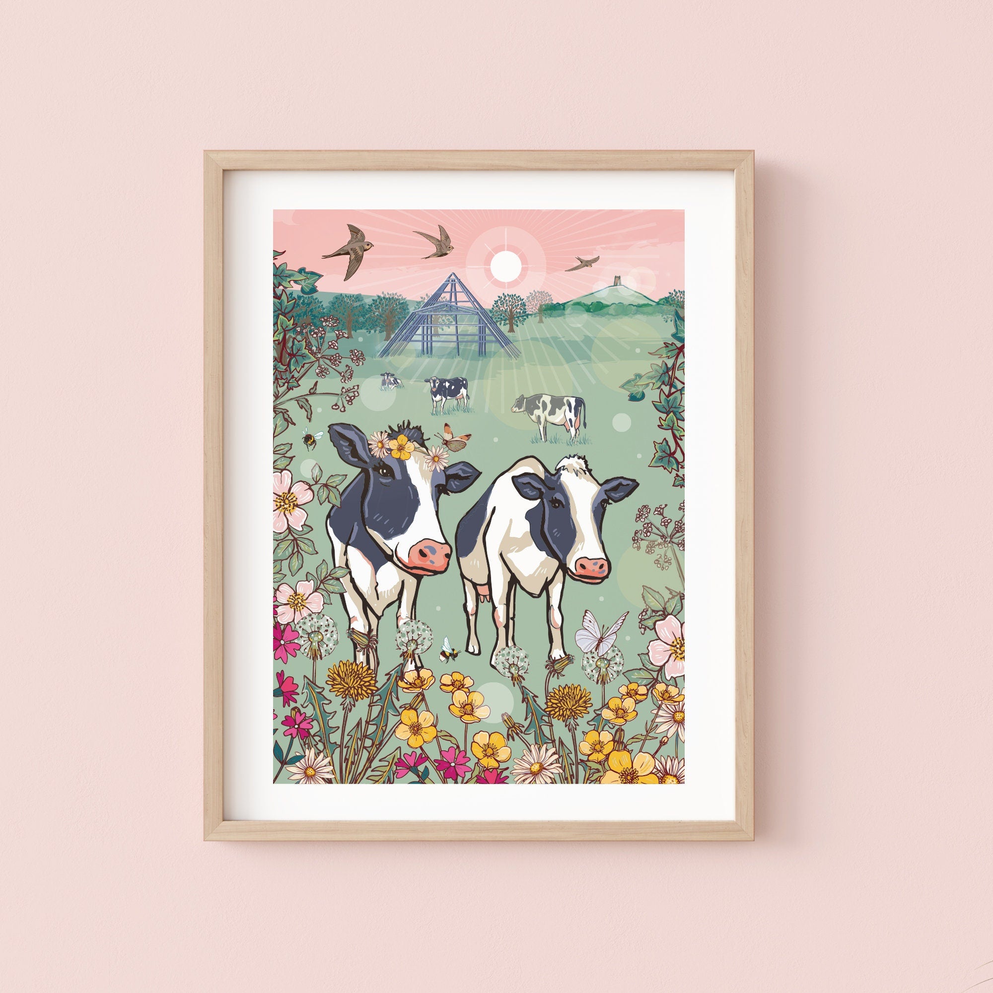 Glastonbury Cows Wall Art Print, Moo-Sic Festival Illustration Print