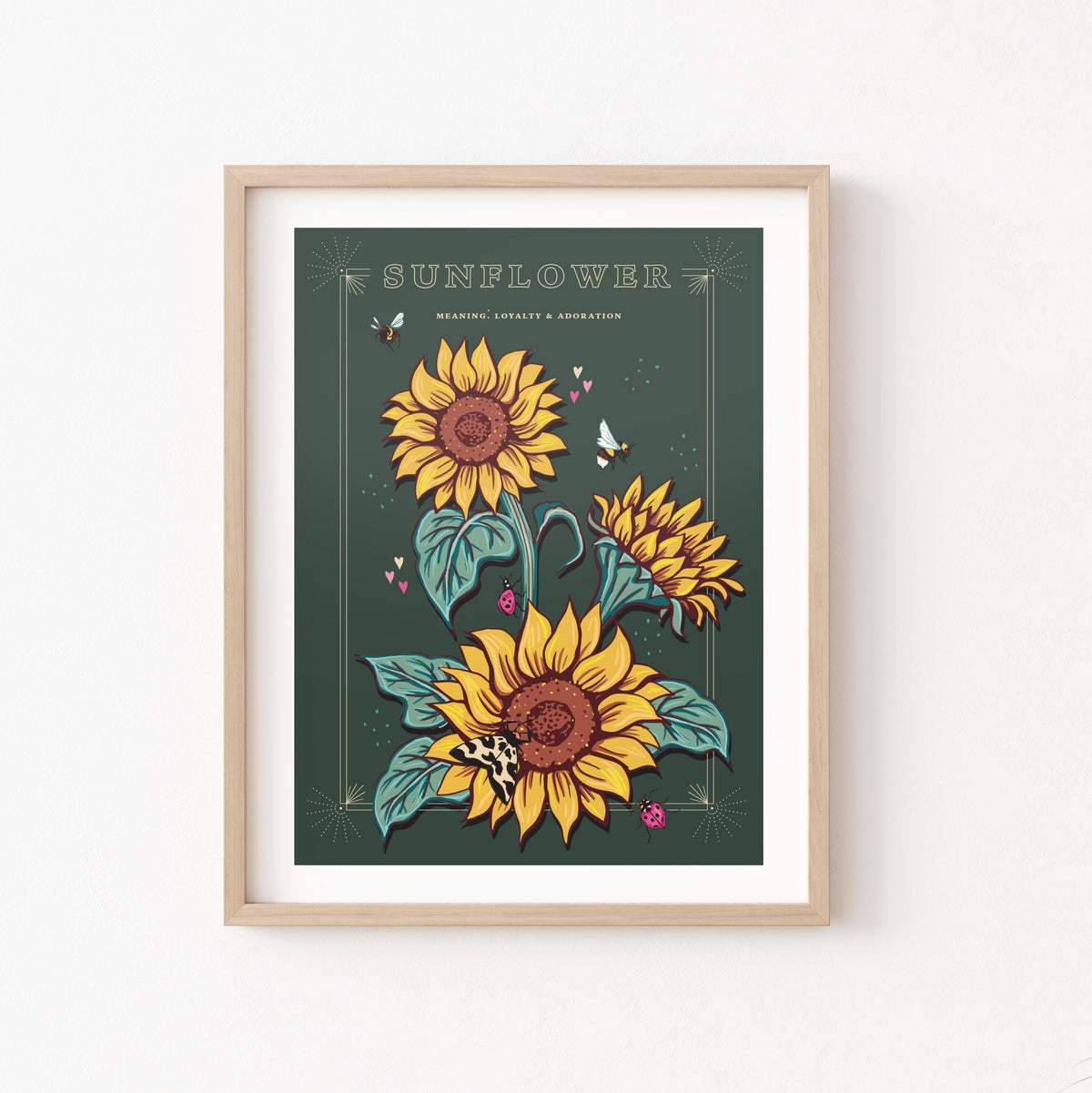 Sunflower Wall Art Print, Loyalty and Adoration Flower Illustration Print