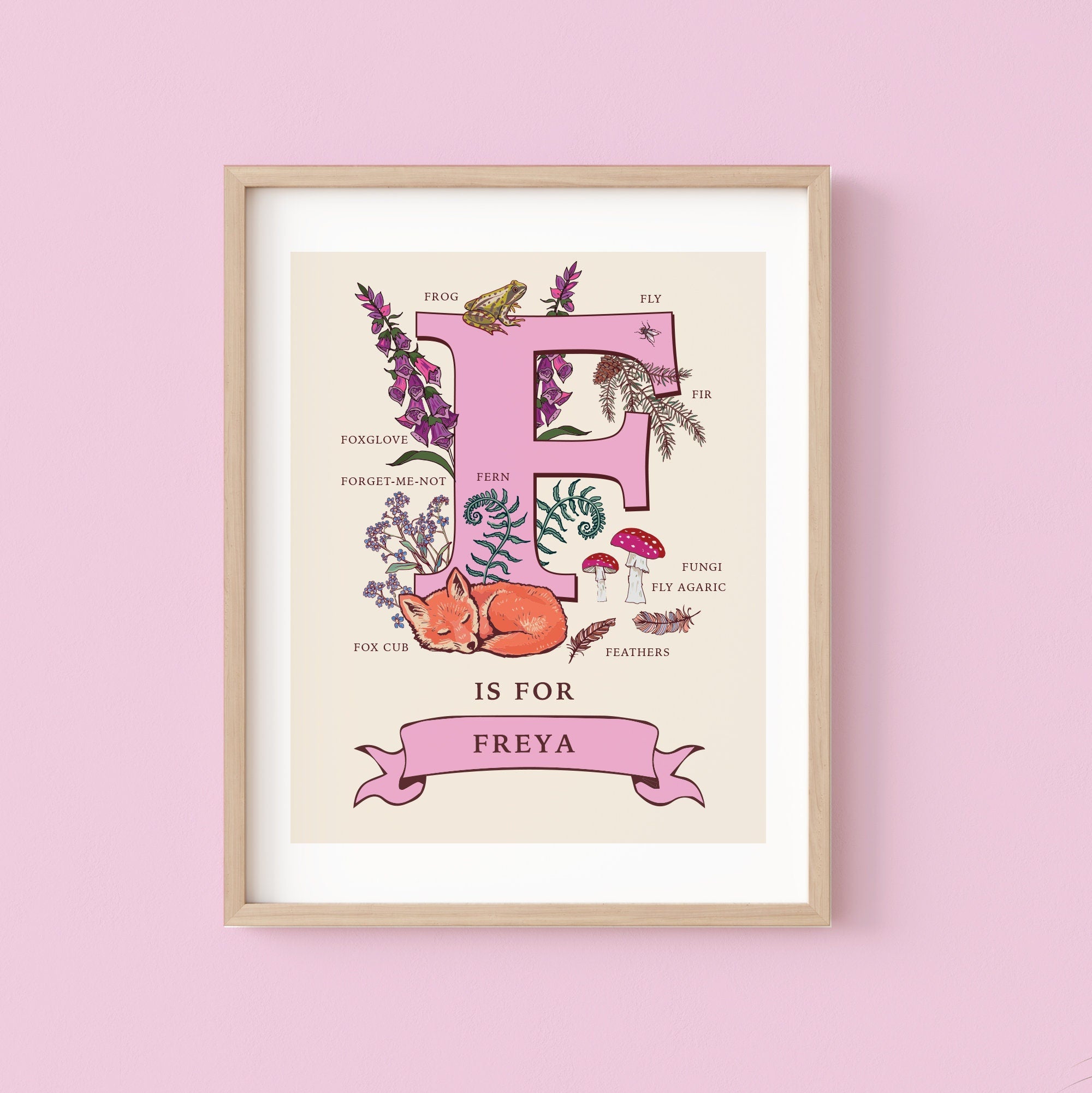 Personalised Monogram Initial Letter F, Nature Guide Wall Art Print