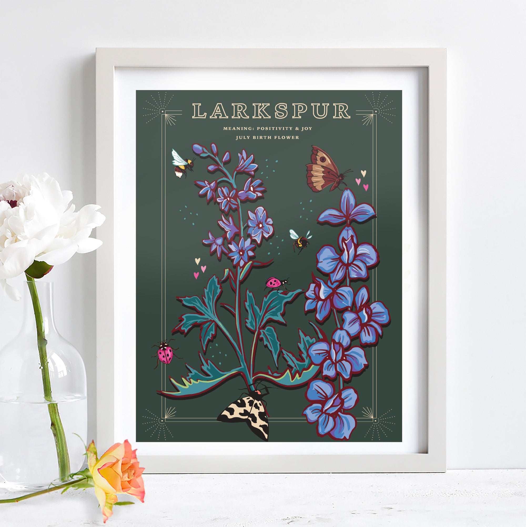 Larkspur July Birth Flower Wall Art Print