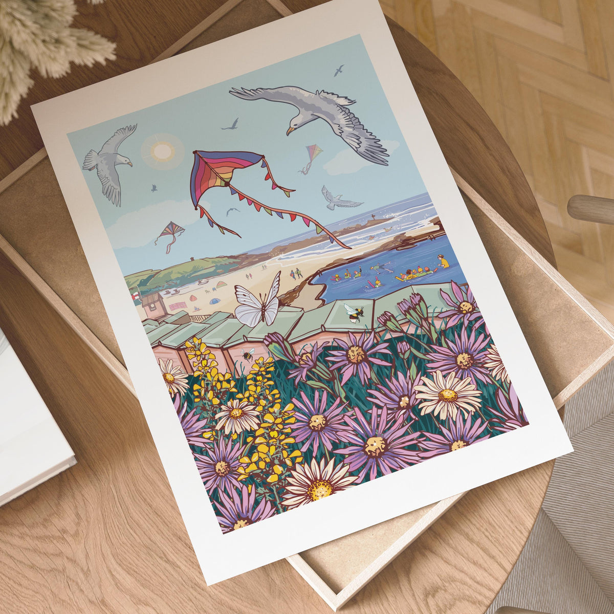 Seagulls & Kites Above Bude Sea Pool Wall Art Print