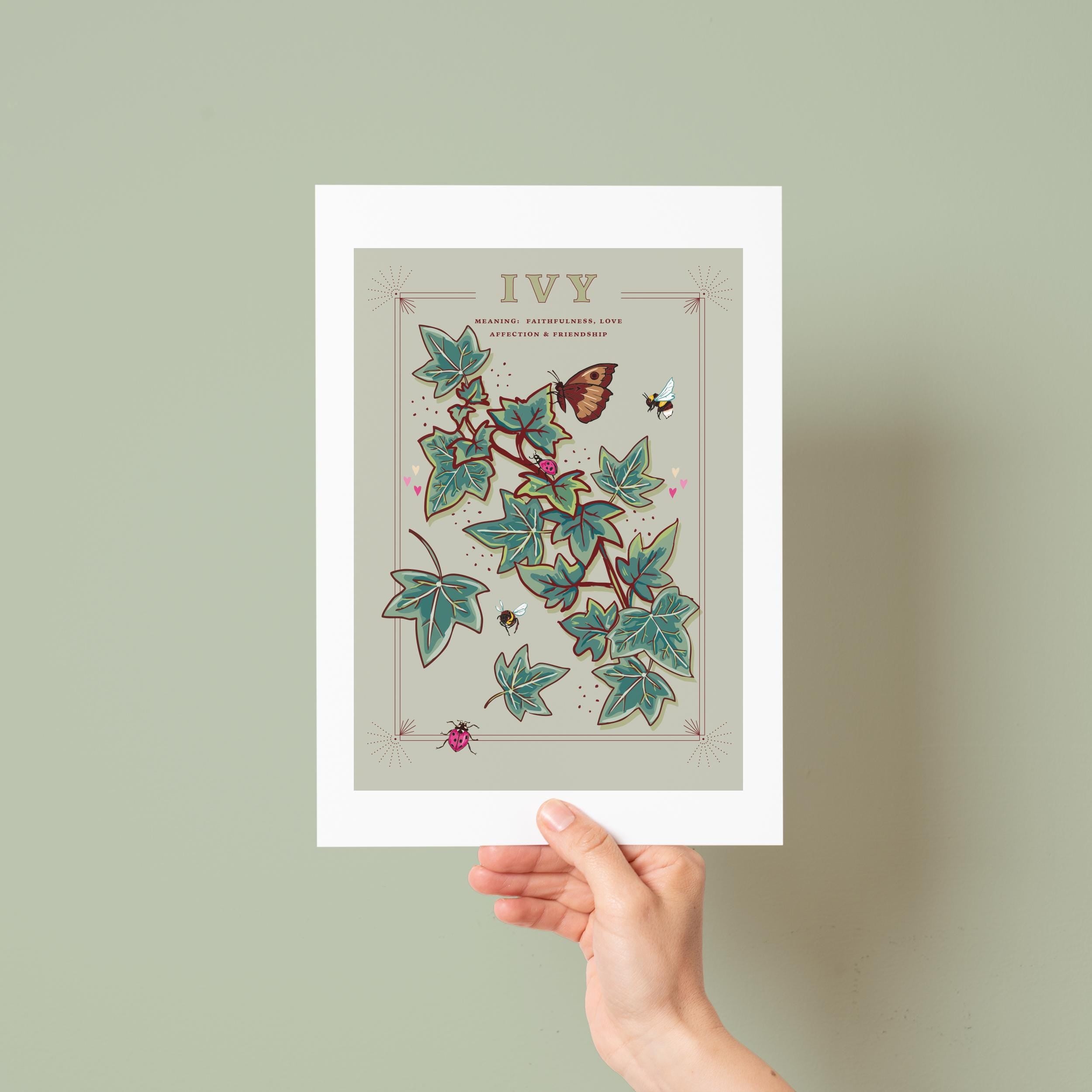 Ivy Wall Art Print, Vintage Cottage Style Illustration