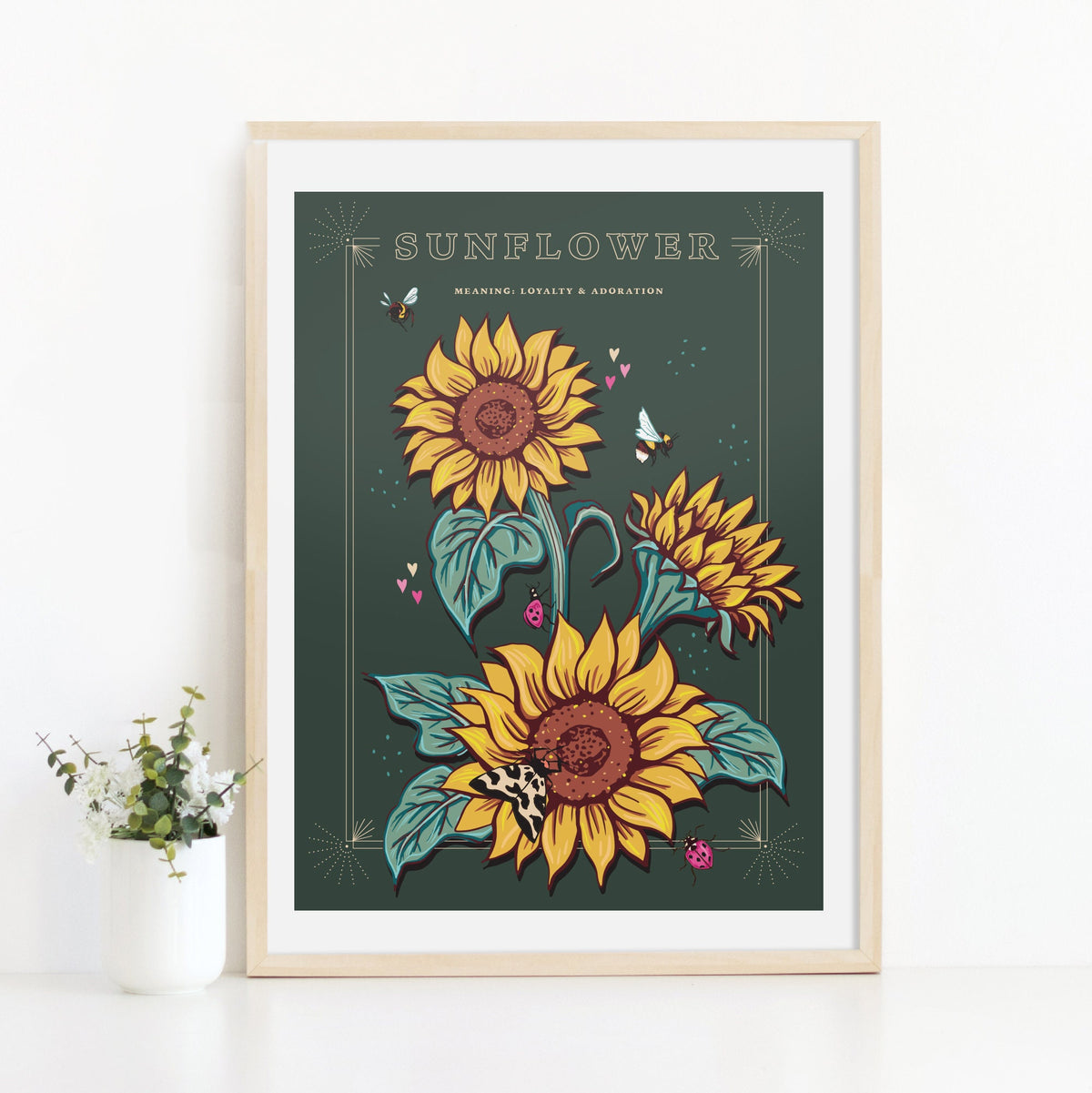 Sunflower Wall Art Print, Loyalty and Adoration Flower Illustration Print