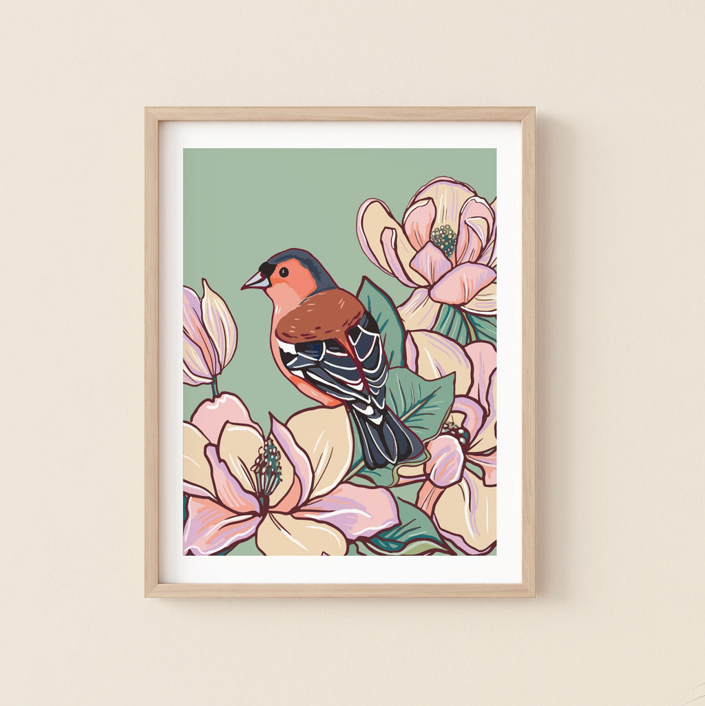 Chaffinch and Magnolia Wall Art Print