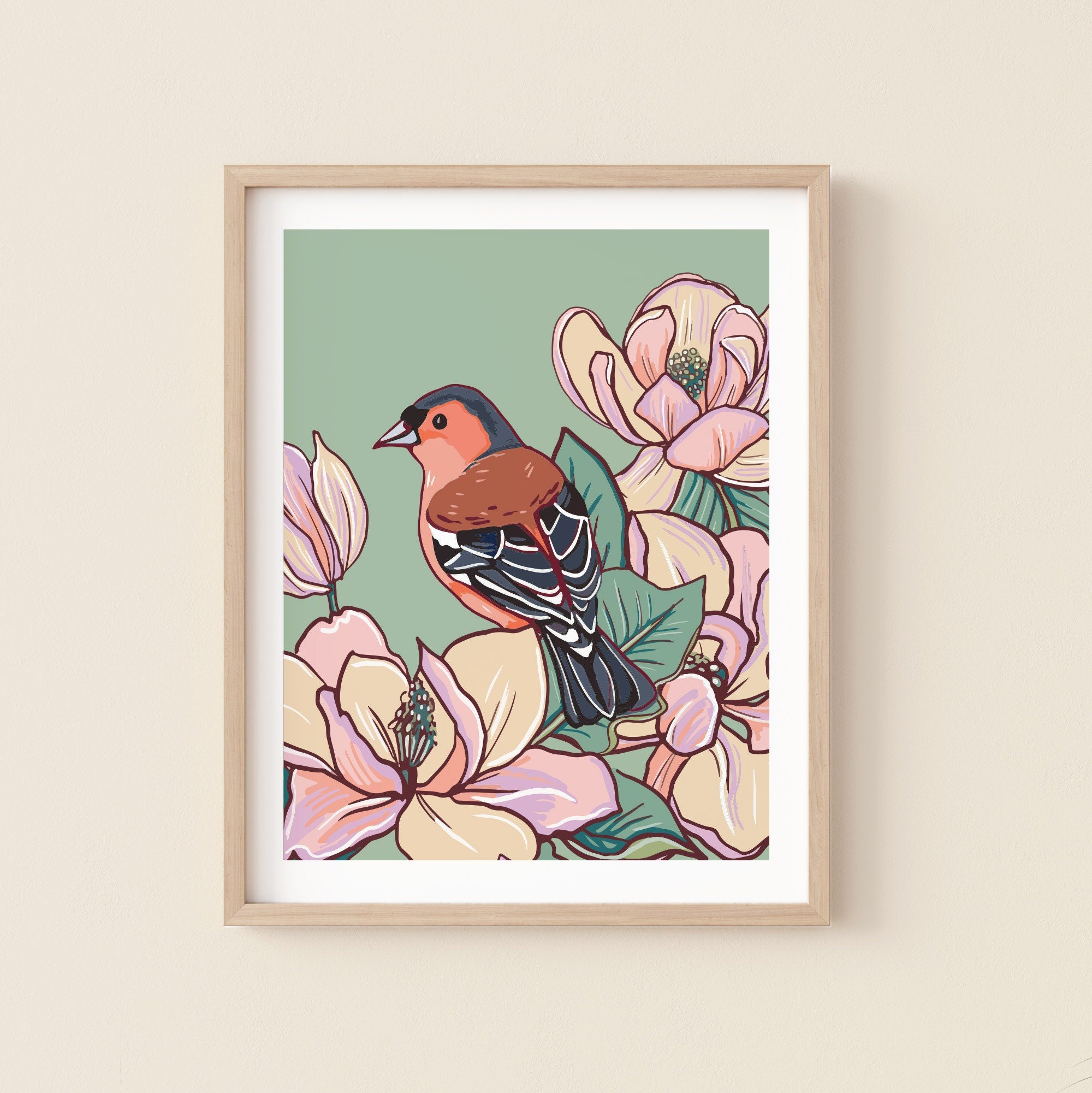 Chaffinch and Magnolia Wall Art Print