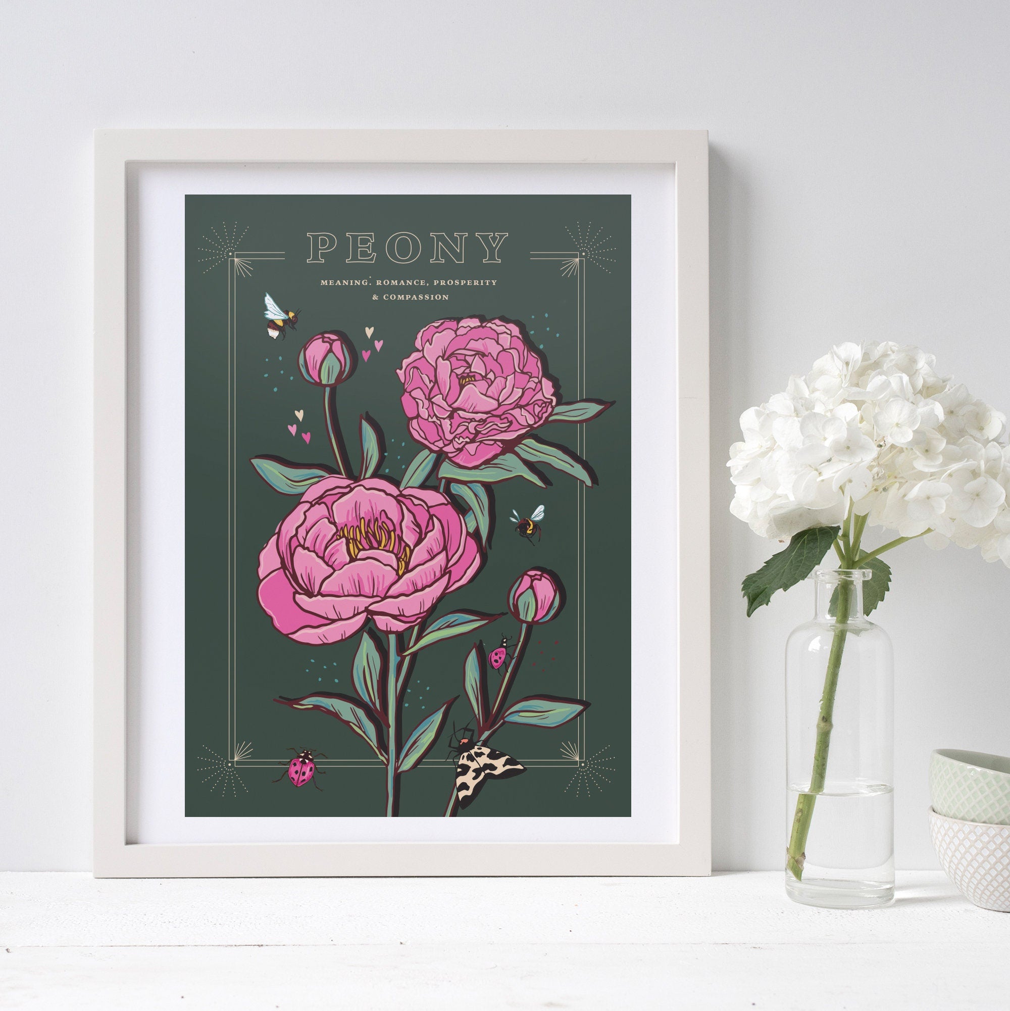 Peony November Birth Flower Wall Art Print