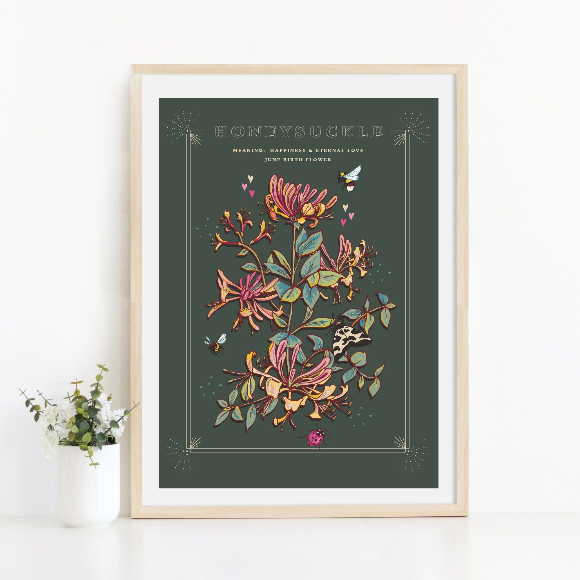 Honeysuckle June Birth Flower Wall Art Print